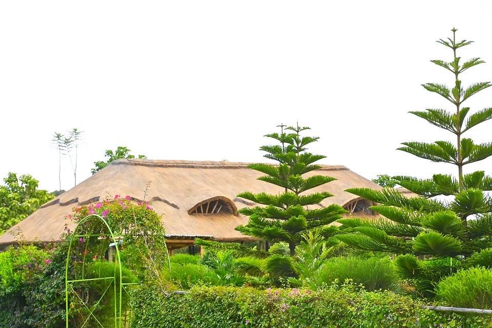 Intimate grass-thatched boardroom setup
